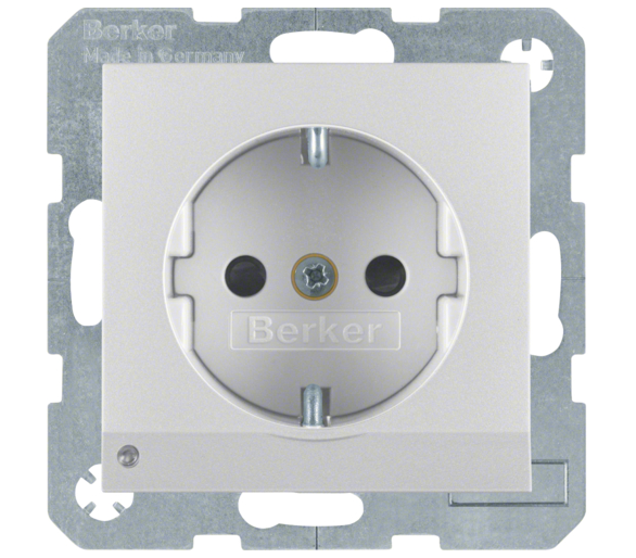 Gniazdo z uziemieniem Schuko i podświetleniem orientacyjnym LED aluminium mat Berker B.Kwadrat/B.3/B.7 41091404