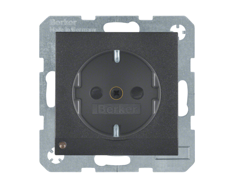 Gniazdo z uziemieniem Schuko i podświetleniem orientacyjnym LED antracyt mat Berker B.Kwadrat