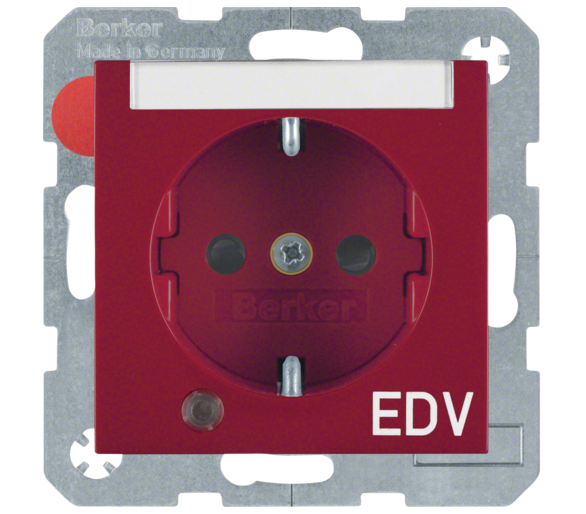 Gniazdo z uziemieniem Schuko lampka kontrolna pole opisowe nadruk EDV czerwony połysk Berker B.Kwadrat/B.3/B.7 41108915