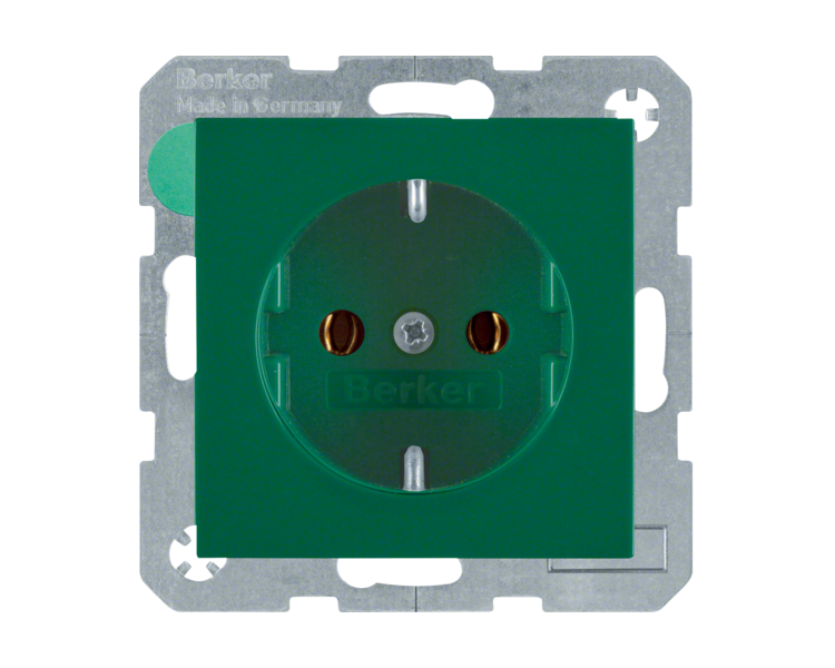 Gniazdo z uziemieniem Schuko zielony połysk Berker B.Kwadrat