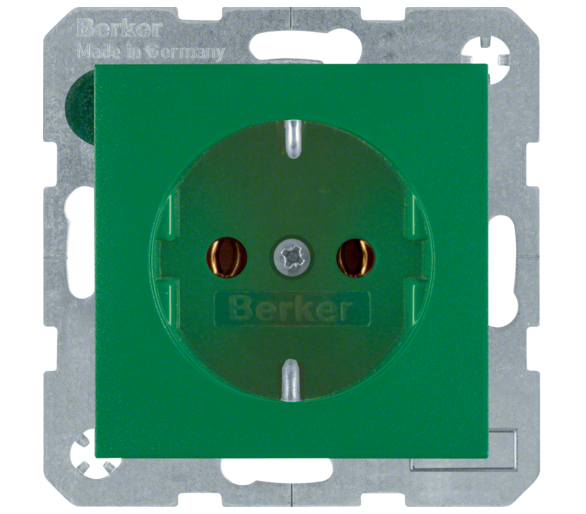 Gniazdo z uziemieniem Schuko (samozaciski) zielony mat Berker B.3/B.7