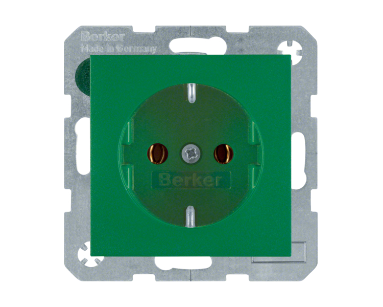 Gniazdo z uziemieniem Schuko (samozaciski) zielony mat Berker B.3/B.7