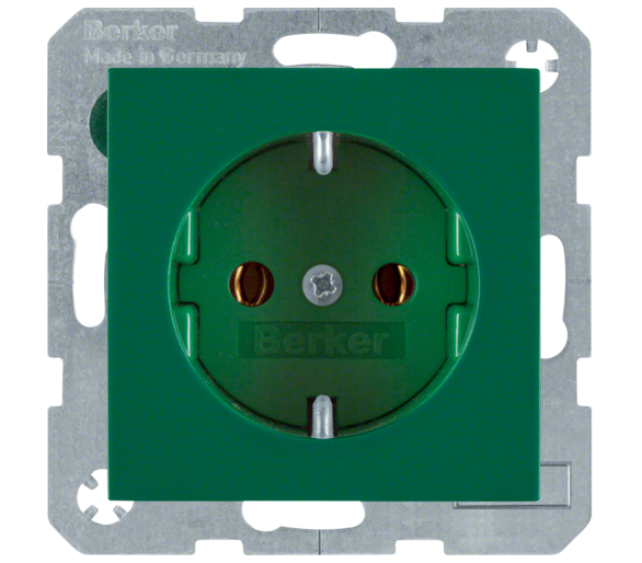 Gniazdo z uziemieniem Schuko (samozaciski) zielony połysk Berker B.Kwadrat