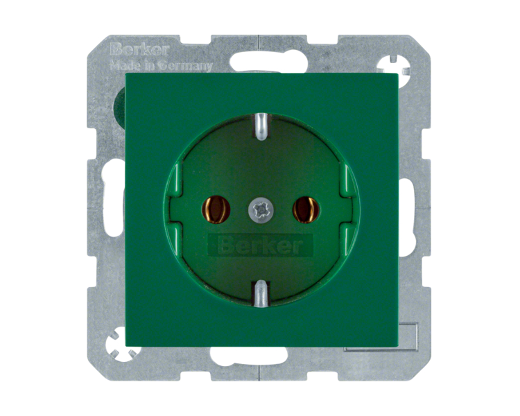 Gniazdo z uziemieniem Schuko (samozaciski) zielony połysk Berker B.Kwadrat