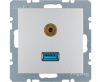 Gniazdo USB / Audio 3,5 mm aluminium mat Berker B.Kwadrat/B.3/B.7 3315391404