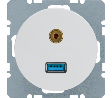 R.1/R.3 Gniazdo USB/3.5 mm audio biały Berker 3315392089