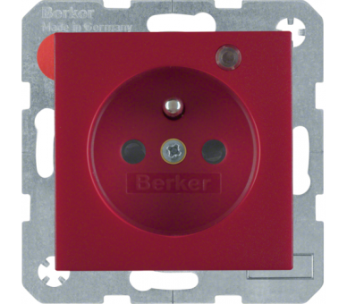 Gniazdo z uziemieniem i lampką LED czerwony mat Berker B.Kwadrat/B.3/B.7 6765091915