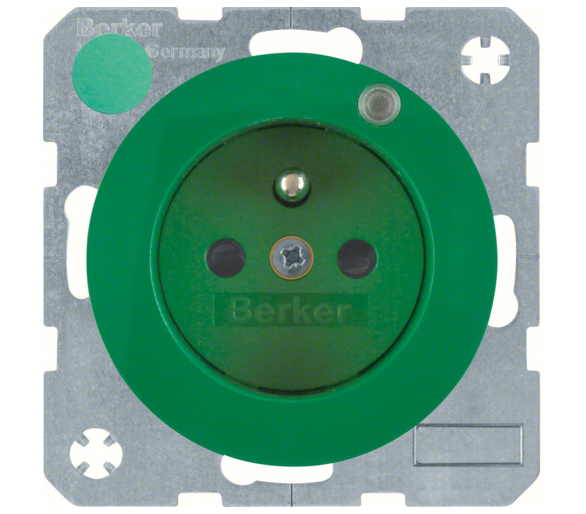 R.1/R.3 Gniazdo z uziemieniem i diodą kontrolną LED, zielony, połysk Berker 6765092003