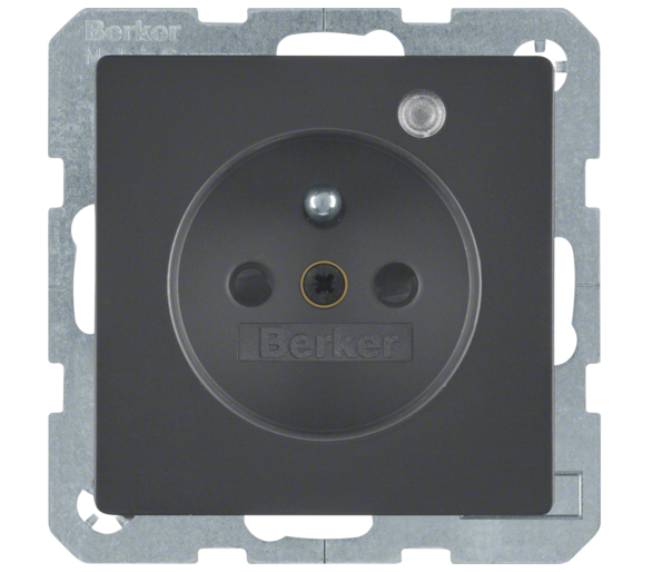 Q.x Gniazdo z uz. z diodą kontrolną LED, z podwyż. ochr. st., ant, aks lak Berker 6765096086