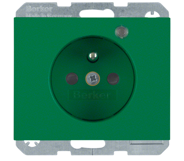 K.1 Gniazdo z uz. i LED kontrolną z podwyż. ochr. st., zielony Berker 6765097013