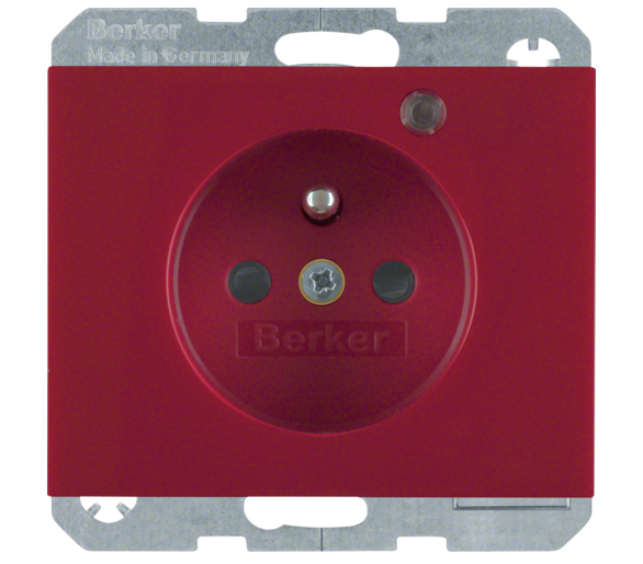 K.1 Gniazdo z uz. i LED kontrolną z podwyż. ochr. st., czerwony Berker 6765097015