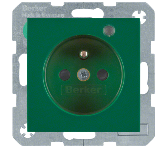 Gniazdo z uziemieniem i lampką LED zielony połysk Berker B.Kwadrat/B.3/B.7 6765098913