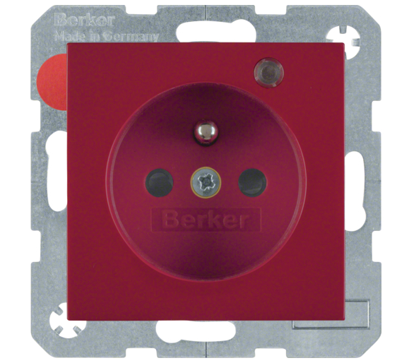 Gniazdo z uziemieniem i lampką LED czerwony połysk Berker B.Kwadrat/B.3/B.7 6765098915