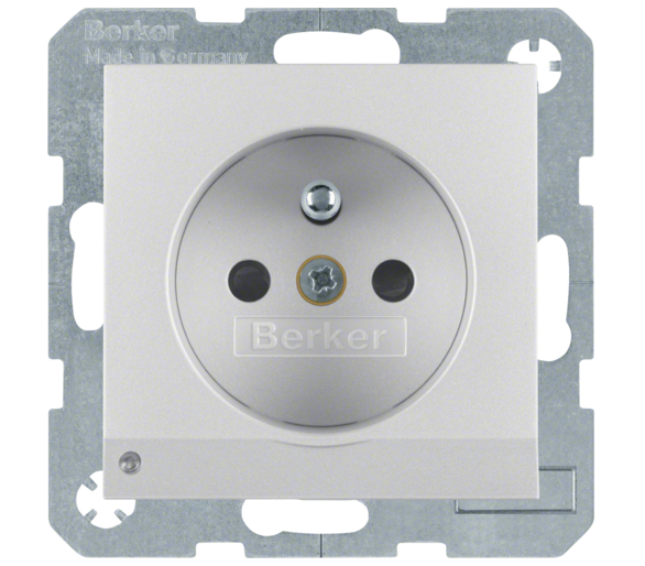 Gniazdo z uziemieniem i podświetleniem orientacyjnym LED aluminium mat Berker B.Kwadrat/B.3/B.7 6765101404
