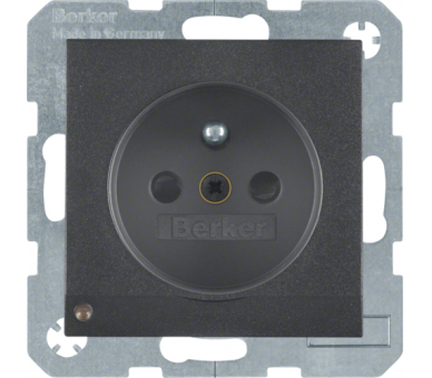 Gniazdo z uziemieniem i podświetleniem orientacyjnym LED antracyt mat Berker B.Kwadrat/B.3/B.7 6765101606