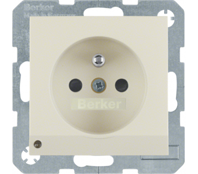 Gniazdo z uziemieniem i podświetleniem orientacyjnym LED kremowy połysk Berker B.Kwadrat/B.3/B.7 6765108982