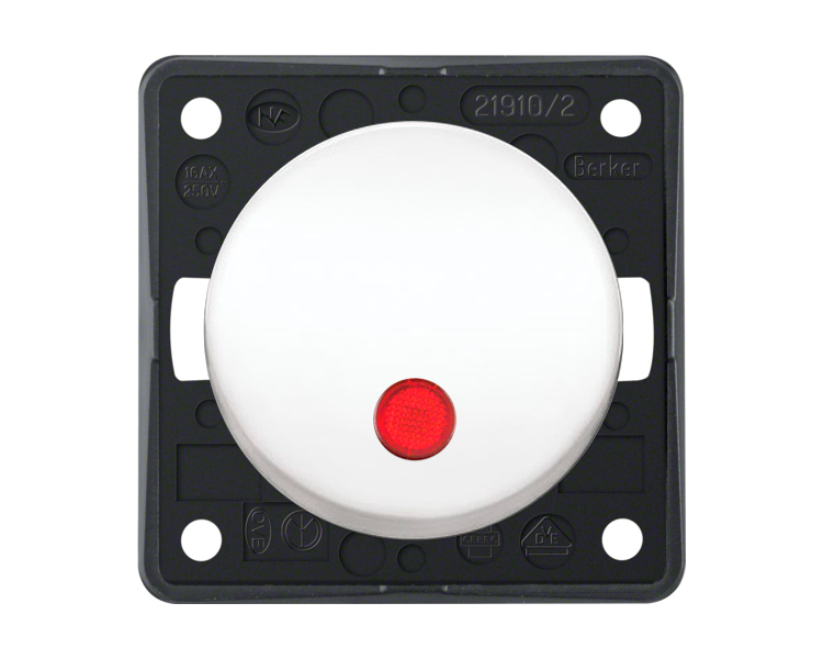 Integro Łącznik klawiszowy kontrolny z czerwoną soczewką, 2-bieg, biały, połysk Berker 9375209
