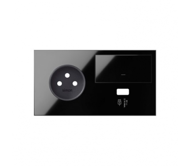 Panel 2-krotny 1 gniazdo + 1 klawisz + 1 ładowarka USB (lewa strona), czarny 10020225-138 Simon100