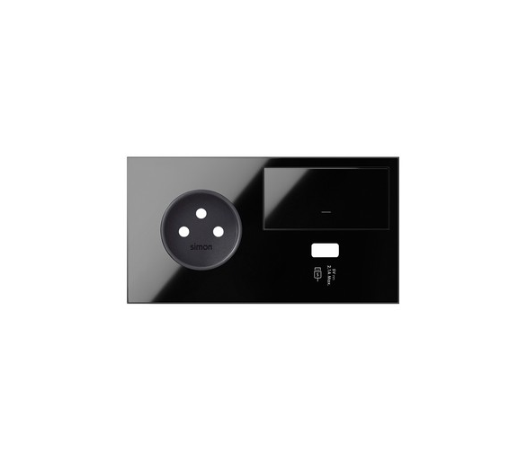 Panel 2-krotny 1 gniazdo + 1 klawisz + 1 ładowarka USB (lewa strona), czarny 10020225-138 Simon100