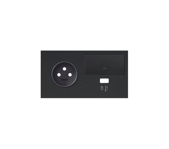 Panel 2-krotny 1 gniazdo + 1 klawisz + 1 ładowarka USB (lewa strona), czarny mat 10020225-238 Simon100