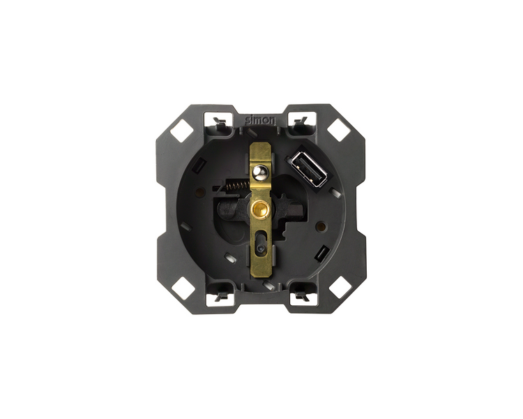 Gniazdo z uziemieniem i zintegrowaną ładowarką 1xUSB SmartCharge 2,1A, 5V D/C (mechanizm, bez ramki montażowej), 16A, 250V~, zac