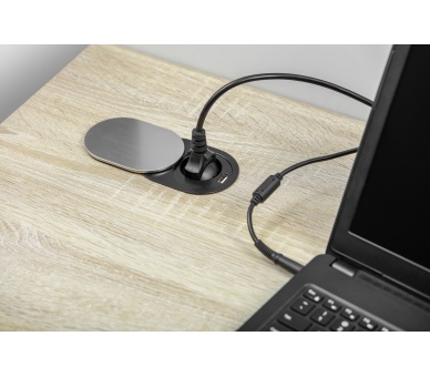 Gniazdo meblowe biurkowe wpuszczane SLIDE 60mm, gniazdo z uziemieniem + USB, inox