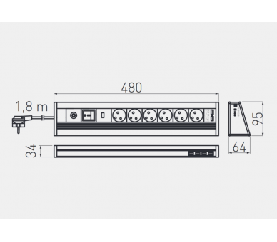 Gniazdo meblowe biurkowe MULTI z zab. przeciwprzepięciowym, 6x gn. SCHUKO + 4x USB + 2x USB DATA, aluminium