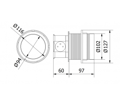 Gniazdo meblowe biurkowe wpuszczane COMFORT 100mm, 4x gniazdo z uziemieniem, aluminium