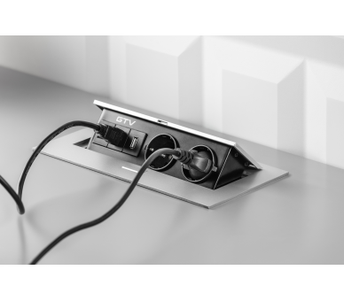 Gniazdo meblowe biurkowe wpuszczane, bez kabla, 2x gniazdo Schuko + HDMI + USB DATA + RJ45, aluminium