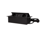 Gniazdo meblowe biurkowe z płaskim frezowanym rantem, wpuszczane, przewód 1,5m, 2x gniazdo z uziemieniem + 2x USB, czarne