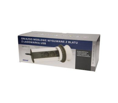 Gniazdo meblowe biurkowe 100mm z przewodem 1,8m, wysuwane, 3x gniazdo z uziemieniem + 2x USB, inox