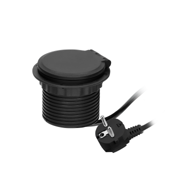 Gniazdo meblowe z przelotką kablową, ładowarką indukcyjną, przewód 1,8m, 1x gniazdo Schuko + 2x USB, czarne