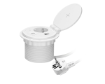 Gniazdo meblowe z przelotką kablową, ładowarką indukcyjną, przewód 1,8m, gniazdo Schuko + 2x USB, białe