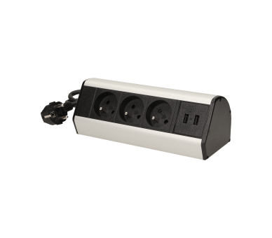 Gniazdo meblowe biurkowe z zaciskami śrubowymi i przewodem 1,8m, 3x gniazdo z uziemieniem + 2x USB, czarne