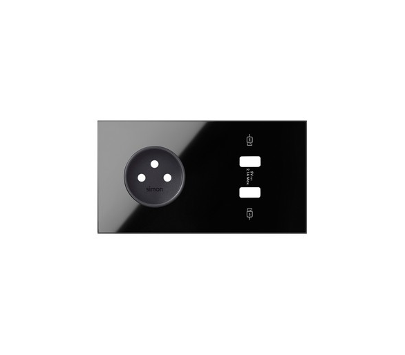 Panel 2-krotny 1 gniazdo + 2x1 ładowarka USB SmartCharge 2x 2,1 A, czarny 10020228-138 Simon100