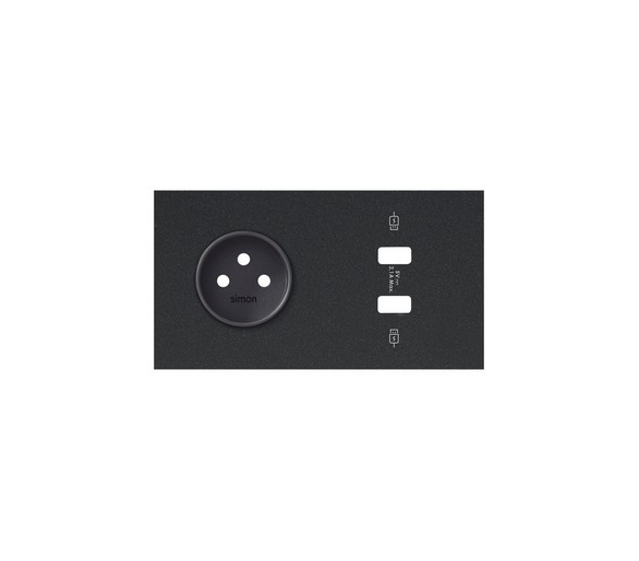 Panel 2-krotny 1 gniazdo + 2x1 ładowarka USB SmartCharge 2x 2,1 A, czarny mat 10020228-238 Simon100
