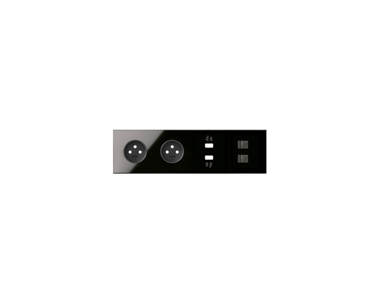 Panel 4-krotny 2 gniazda + 2x1 ładowarka USB + 2xRJ45, czarny 10020407-138 Simon100