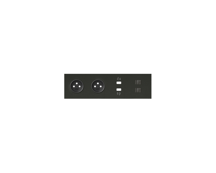 Panel 4-krotny 2 gniazda + 2x1 ładowarka USB + 2xRJ45, czarny mat 10020407-238 Simon100