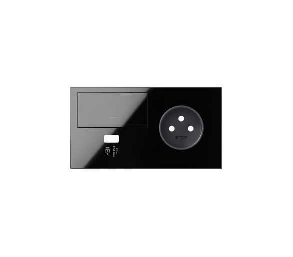 Panel 2-krotny 1 gniazdo + 1 ściemniacz + 1 ładowarka USB (prawa strona), czarny 10020227-138 Simon100
