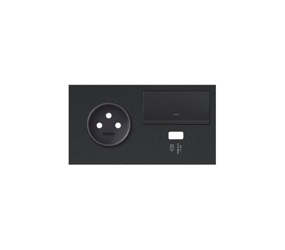 Panel 2-krotny 1 gniazdo + 1 ściemniacz + 1 ładowarka USB (lewa strona), czarny mat 10020231-238 Simon100