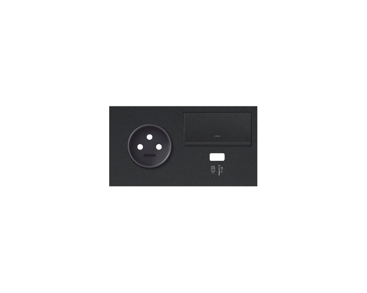 Panel 2-krotny 1 gniazdo + 1 ściemniacz + 1 ładowarka USB (lewa strona), czarny mat 10020231-238 Simon100