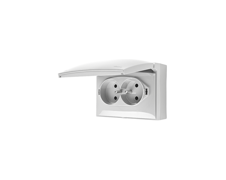 Gniazdo podwójne kompaktowe z uziemieniem w wersji IP44 klapka w kolorze pokrywy biały 16A ACGZ2/11 AquaClick