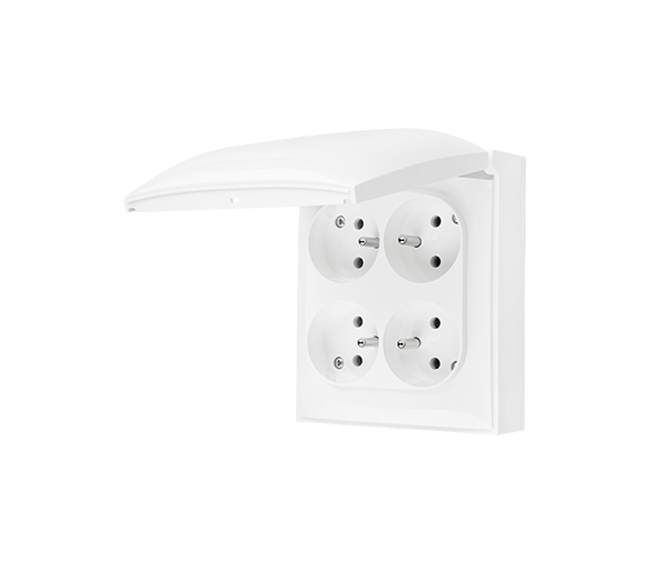 Gniazdo poczwórne z uziemieniem IP44 z przesłonami torów prądowych klapka w kolorze pokrywy biały 16A ACGZ4Z/11 AquaClick