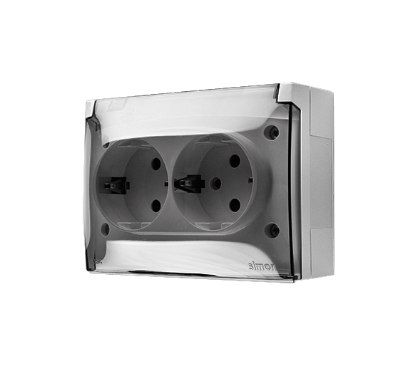 Gniazdo podwójne kompaktowe Schuko IP44 klapka transparentna biały 16A ACGSZ2/11A AquaClick