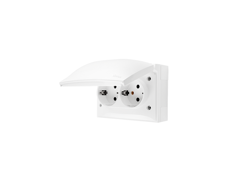Gniazdo podwójne kompaktowe Schuko IP44 klapka w kolorze pokrywy biały 16A ACGSZ2/11 AquaClick