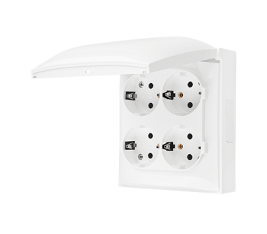 Gniazdo poczwórne Schuko IP44 z przesłonami torów prądowych klapka w kolorze pokrywy biały 16A ACGSZ4CZ/11 AquaClick