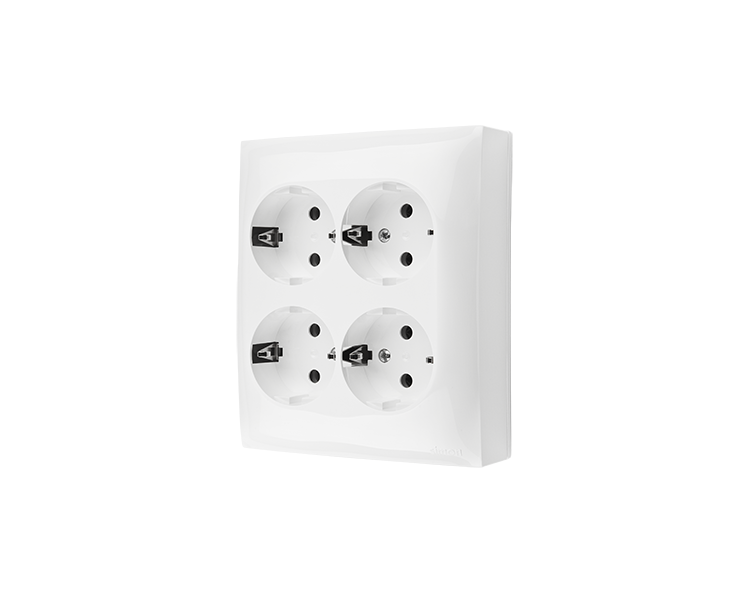 Gniazdo poczwórne Schuko w wersji IP20 z przesłonami torów prądowych biały 16A ACGSZN4Z/11 AquaClick