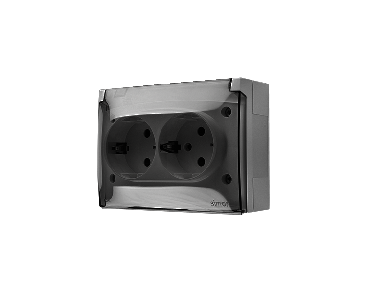 Gniazdo podwójne kompaktowe Schuko IP44 klapka transparentna szary 16A ACGSZ2/16A AquaClick