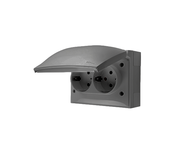 Gniazdo podwójne kompaktowe Schuko IP44 klapka w kolorze pokrywy szary 16A ACGSZ2/16 AquaClick