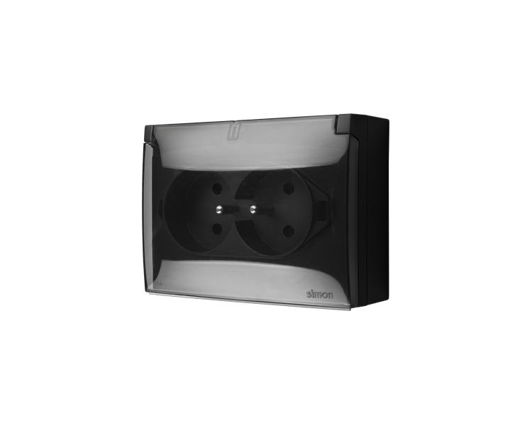 Gniazdo podwójne kompaktowe z uziemieniem w wersji IP44 klapka transparentna czarny mat 16A ACGZ2/49A AquaClick